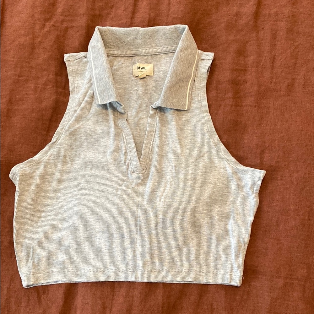 Madewell Gray Sleeveless Polo Crop Top